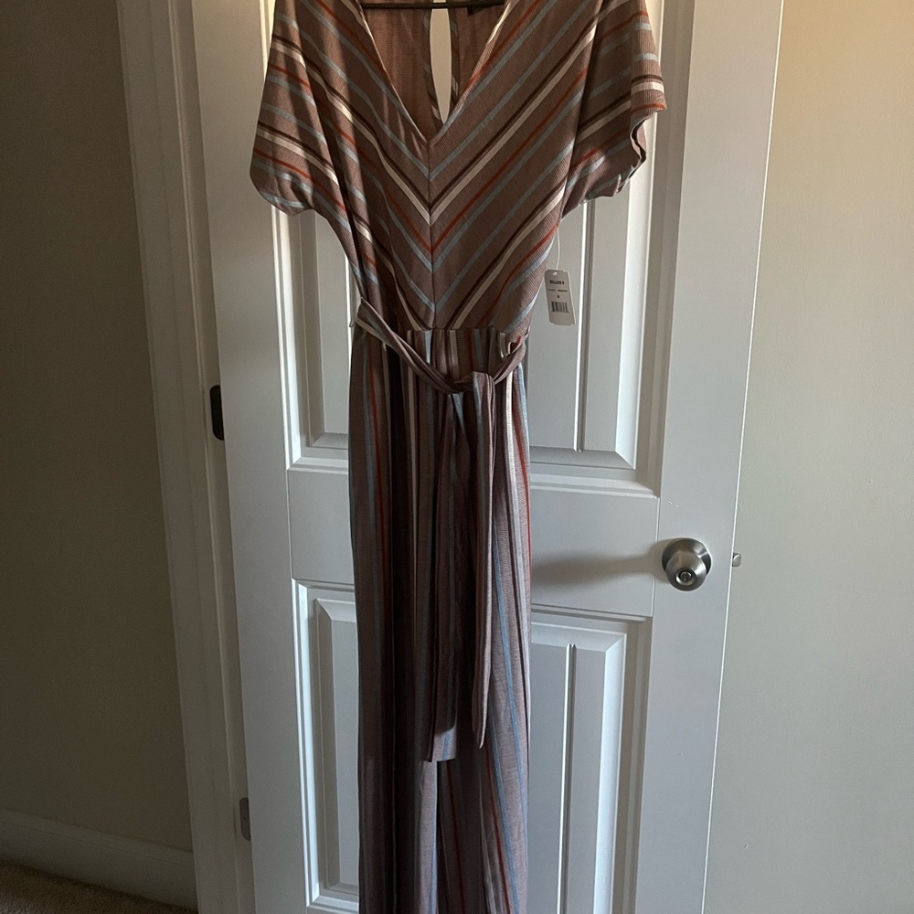 Juniors Midnight Doll Striped V-Neck Jumpsuit